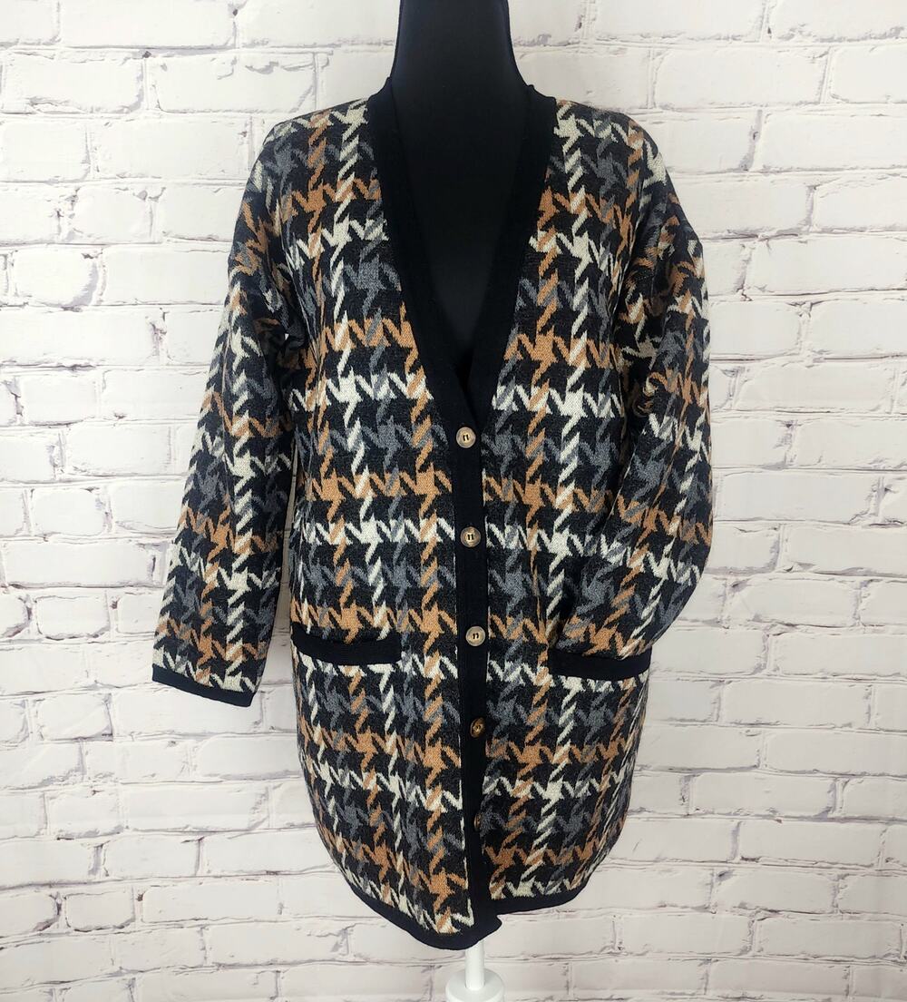 Tricots St Raphael Cardigan plaid Womens S 100% Wool Grandpacore grandmacore